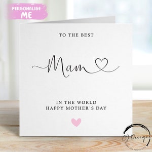 Carte Mam pour la fête des Mères, police de caractères « Meilleure maman du monde » et cœur rose