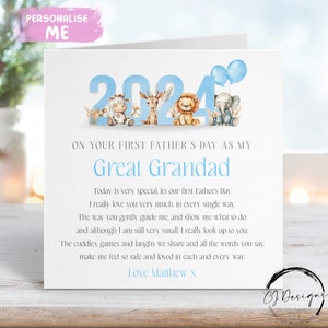 Carte personnalisée pour la fête des pères de grand-père - couleur bleue, thème de la jungle, première fête des pères comme mon poème - avec le nom n'importe quelle expression 1ère fête des pères