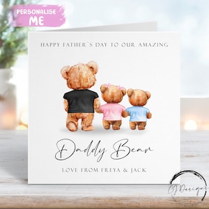 Carte personnalisée papa ours pour la fête des pères jusqu'à 4 enfants ou jumeaux - papa et bébé ours TOUTES VARIATIONS Carte pour lui avec noms