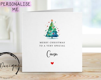 Christmas Card For Special Cousin with Christmas Tree and Red Heart