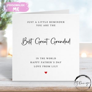 Cartão personalizado do dia dos pais do melhor bisavô, apenas um pequeno lembrete de que você é o melhor, cartão pequeno ou grande com qualquer frase