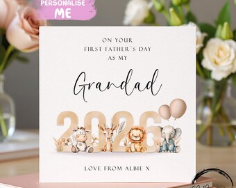 Personalised First Father's Day As My Grandad 2026 Neutral Animal Theme with Name