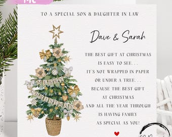 Personalised Son & Daughter in law Poem Christmas Card  - Tree Couple Design with Red Heart and Names
