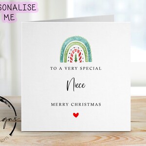 Carte de Noël pour nièce spéciale - Arc-en-ciel de Noël et arbre avec coeurs Cartes minimales