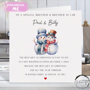 Carte de Noël poème personnalisée beau-frère et beau-frère - carte de Noël couple masculin et coeur rouge