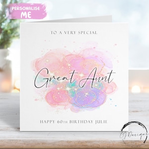 Personalisierte Geburtstagskarte für Großtante Pink, Lila & Grün Splash Design Jedes Alter 15.16.18.19.20.21.30.40.50.60.70
