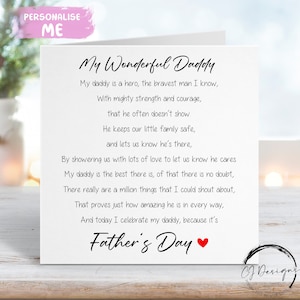 Tarjeta del Día del Padre con poema de papá: Mi papá es un héroe, tarjeta con verso con corazón rojo, CUALQUIER TEXTO, tarjeta pequeña o grande