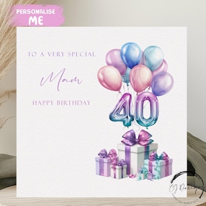 Carte d'anniversaire personnalisée pour mam, tout âge, ballons multicolores pastel 30e 40e 50e 60e 65e 70e 75e 80e 85e 90e 95e 100e