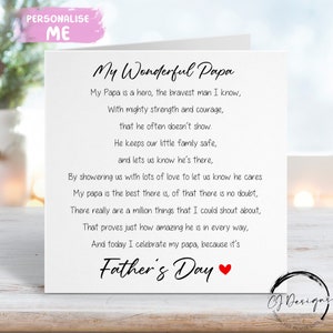 Papa-Gedicht-Vatertagskarte, - Mein Papa ist eine Helden-Verskarte mit rotem Herzen JEDE WORDING-kleine oder große Karte