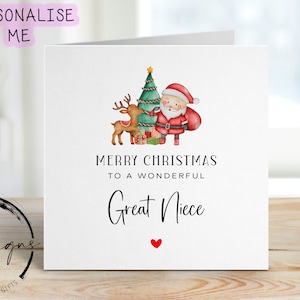 Biglietto di Natale per pronipote - Albero di Natale con Babbo Natale e renne