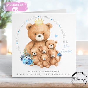 Gepersonaliseerde opa-teddybeerverjaardagskaart voor maximaal 5 kinderen, papa en babybeer - elke formulering 30e, 40e 50e 60e 70e 80e 90e