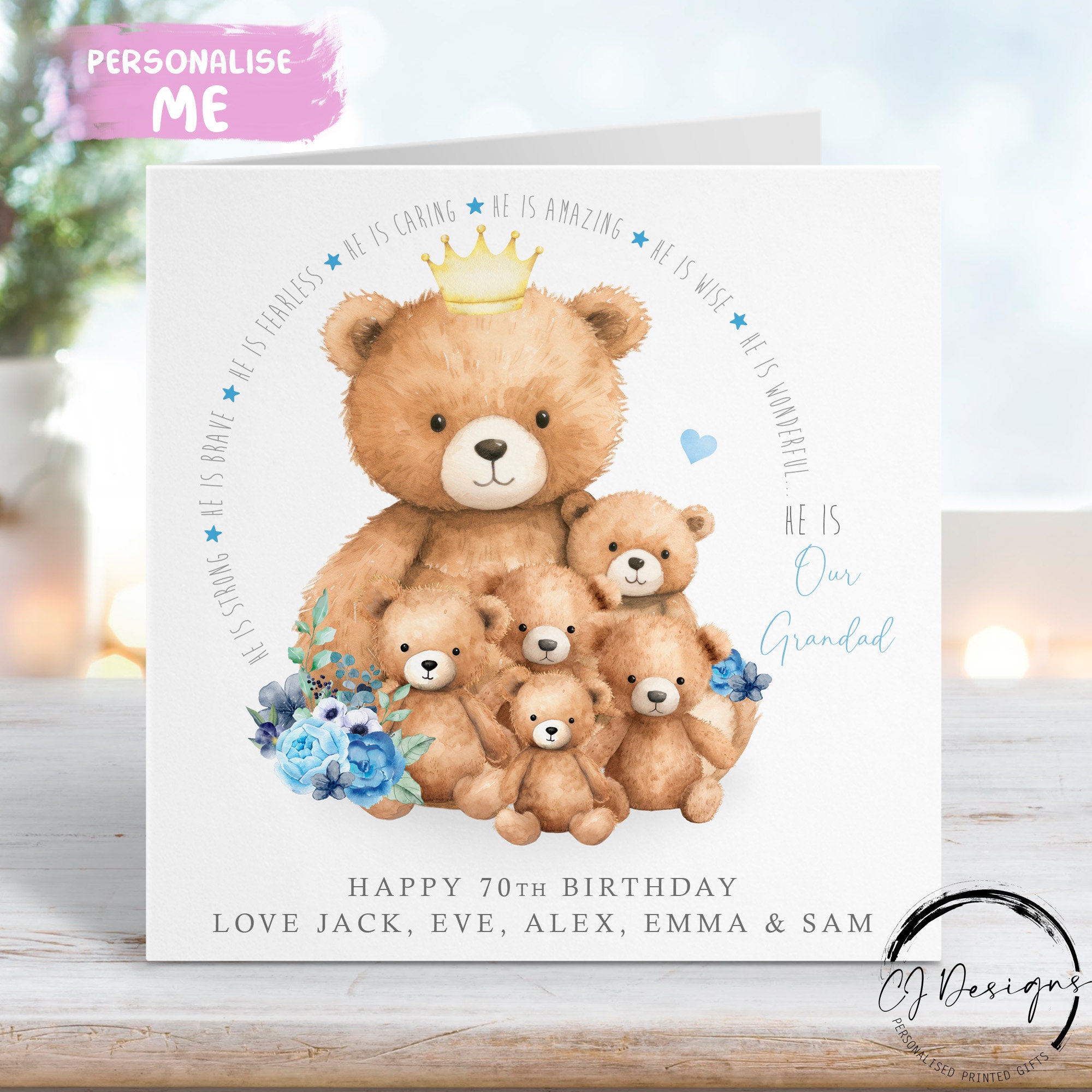 Personalised Grandad Teddy Bear Birthday Card From Upto 5 Children Daddy and Baby Bear Any Wording 30th 40th 50th 60th 70th 80th 90th Etsy