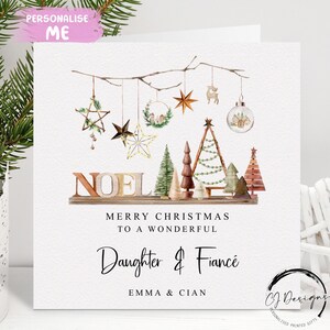 Carte de Noël personnalisée pour fille et fiancé - Bohème, carte de couple sur le thème rustique avec des noms