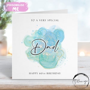 Carte d'anniversaire personnalisée pour papa, bleu, vert et or, tout âge 40e 50e 60e 65e 70e 75e 80e 85e 90e 95e 100e