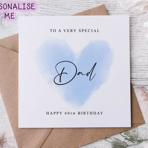 Tarjeta de cumpleaños personalizada para papá, tarjeta de cumpleaños con corazón azul para él (30, 40, 50, 60, 70, 80 y 90 años)