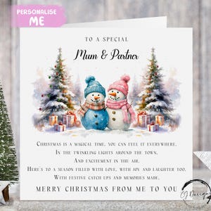 Moeder en partner sneeuwpop stel gedicht kerstkaart - kaart voor ouders van mij of ons
