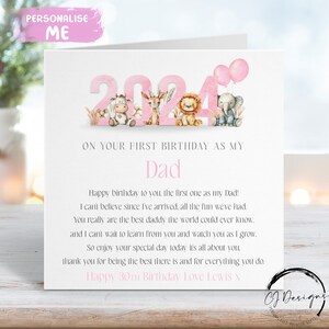 Cartão de aniversário personalizado para o pai - Nome/IDADE Tema Pink Jungle Primeiro aniversário como meu poema QUALQUER PALAVRA 1º 21º 25º 30º 35º 40º 50º