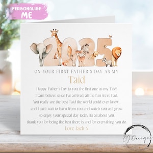 Carte personnalisée Taid pour la fête des pères - arche de Noé couleur neutre thème animal première fête des pères comme mon poème - nom n'importe quelle expression 1ère fête des pères