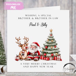 Carte de Noël personnalisée beau-frère et beau-frère - carte couple mâle père Noël ivre et renne