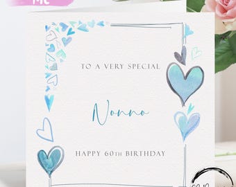 Tarjeta de cumpleaños para abuelo personalizada con marco de corazón azul para cualquier edad