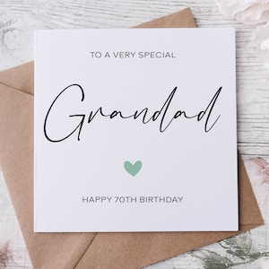 Tarjeta de cumpleaños personalizada para abuelo con corazón verde. Tarjeta especial para abuelos, feliz cumpleaños, para él, 50, 60, 70, 80 y 90 años.