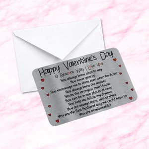 10 motivi per cui ti amo San Valentino Sentimentale Ricordo Portafoglio in metallo Carta citazione Fidanzato Regalo Marito Moglie Fidanzata Fidanzato