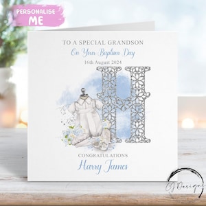 Personalised Grandson Baptism Card, Initial Name and Date