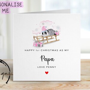 First Christmas As My Papa Personalised Christmas Card Pink Theme Baby Penguin