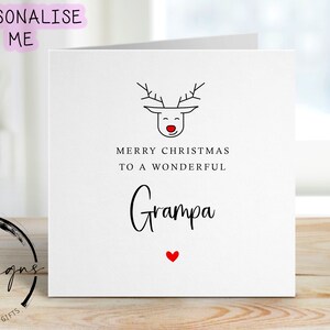 Kerstkaart voor opa met rode neus rendier, Merry Christmas-wenskaart Eenvoudig ontwerp kerstkaart