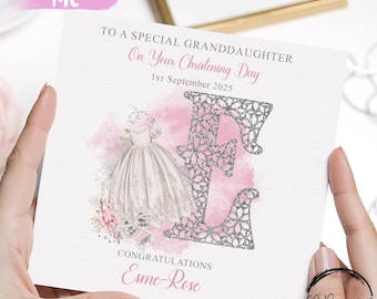 Personalised Granddaughter Christening Card, Initial Name & Date,