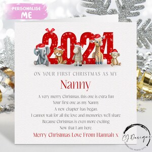 Gepersonaliseerde oppaskerstkaart 2024 - gedicht/vers kerstkaart - safaridieren First Christmas As My Card 1e kerstkaarten