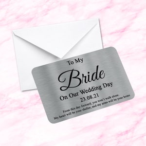 Gepersonaliseerde sentimentele aandenken metalen portemonnee-kaart voor mijn bruid op onze trouwdag