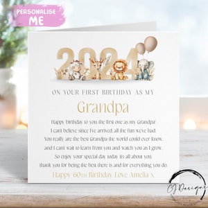Biglietto di auguri di compleanno personalizzato per il nonno - Nome/ETÀ Tema giungla neutro Primo compleanno come la mia poesia/verso del nonno QUALSIASI TESTO 1°