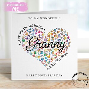 Carte pour la fête des mères grand-mère - Merci pour les millions de choses que vous faites du coeur à moi/au notre