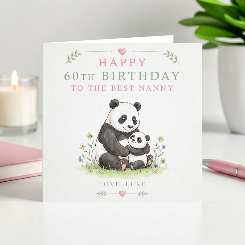 Birthday Card for Nanny - Personalised Panda Bear Cub Design - Custom ...