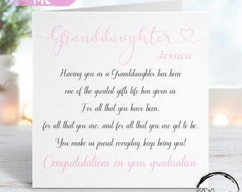 Personalised Granddaughter Graduation Card- Poem, Quote Card- Keepsake Graduate Card