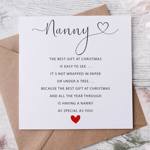 Carte de Noël pour nounou, carte pour elle, poème de joyeux Noël, carte de voeux personnalisée grand-mère grand-mère grand-mère