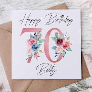 Personalised 80th Birthday Card Floral Design, Age & Name Birthday Card for Her 40th, 50th 70th, 60th, 90th, 100th image 2