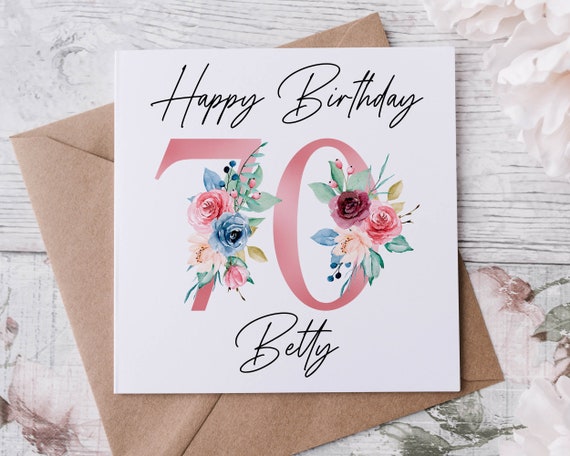 Personalised 70th Birthday Card Floral Design Age & Name | Etsy