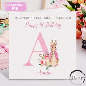Cartão de aniversário personalizado para neta do Peter Rabbit, nome inicial/qualquer idade 1º 2º 3º 4º 5º 6º 7º 8º 9º Lembrança para meninas Flopsy