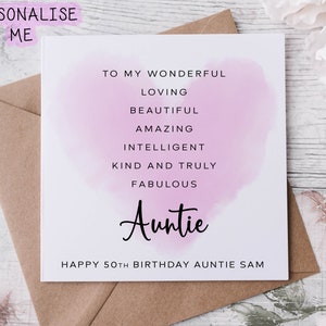 Citation personnalisée de carte d'anniversaire de tante - carte d'anniversaire de affirmation 16e 18e 21e 40e 50e 60e carte pour elle n'importe quel âge/nom
