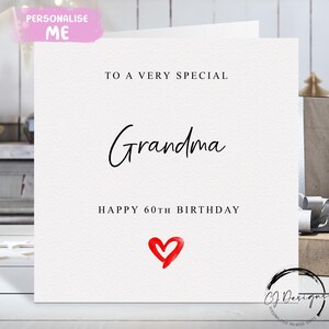 Carte d'anniversaire personnalisée grand-mère, coeur rouge TOUT TEXTE /ÂGE 40e 45e 50e 60e 65e 70e 75e 80e 85e 90e 95e 100e