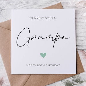 Tarjeta de cumpleaños personalizada para abuelo con corazón verde. Tarjeta especial para abuelos. Feliz cumpleaños. Tarjeta para él (50, 60, 70, 80 y 90 años).