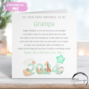 Carte d'anniversaire personnalisée de grand-père - thème de la jungle verte premier anniversaire comme mon poème N'IMPORTE QUEL âge/nom libellé 1er 40e 45e 50e 55e 60e 65e 70e