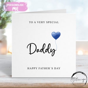 Carte de fête des pères pour papa, avec ballon coeur bleu TOUT TEXTE Petite ou grande carte
