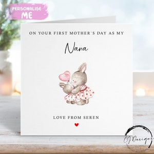 Cartão personalizado do dia das mães Nana primeiro dia das mães como meu cartão Nana Bunny Rabbit First