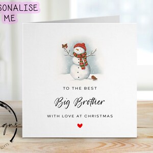 Best Big Brother-kerstkaart - sneeuwpop met roodborstjes - minimale kaarten