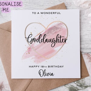 Carte d'anniversaire personnalisée pour filleule avec un coeur sur le thème rose et carte de visite pour elle 16e 18e 21e 30, 40e, 50e