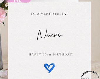 Tarjeta de cumpleaños para abuelo, corazón azul personalizado, cualquier texto o edad.