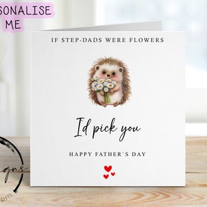 Carte de fête des pères beau-père - Carte de voeux hérisson avec fleurs - Carte pour lui